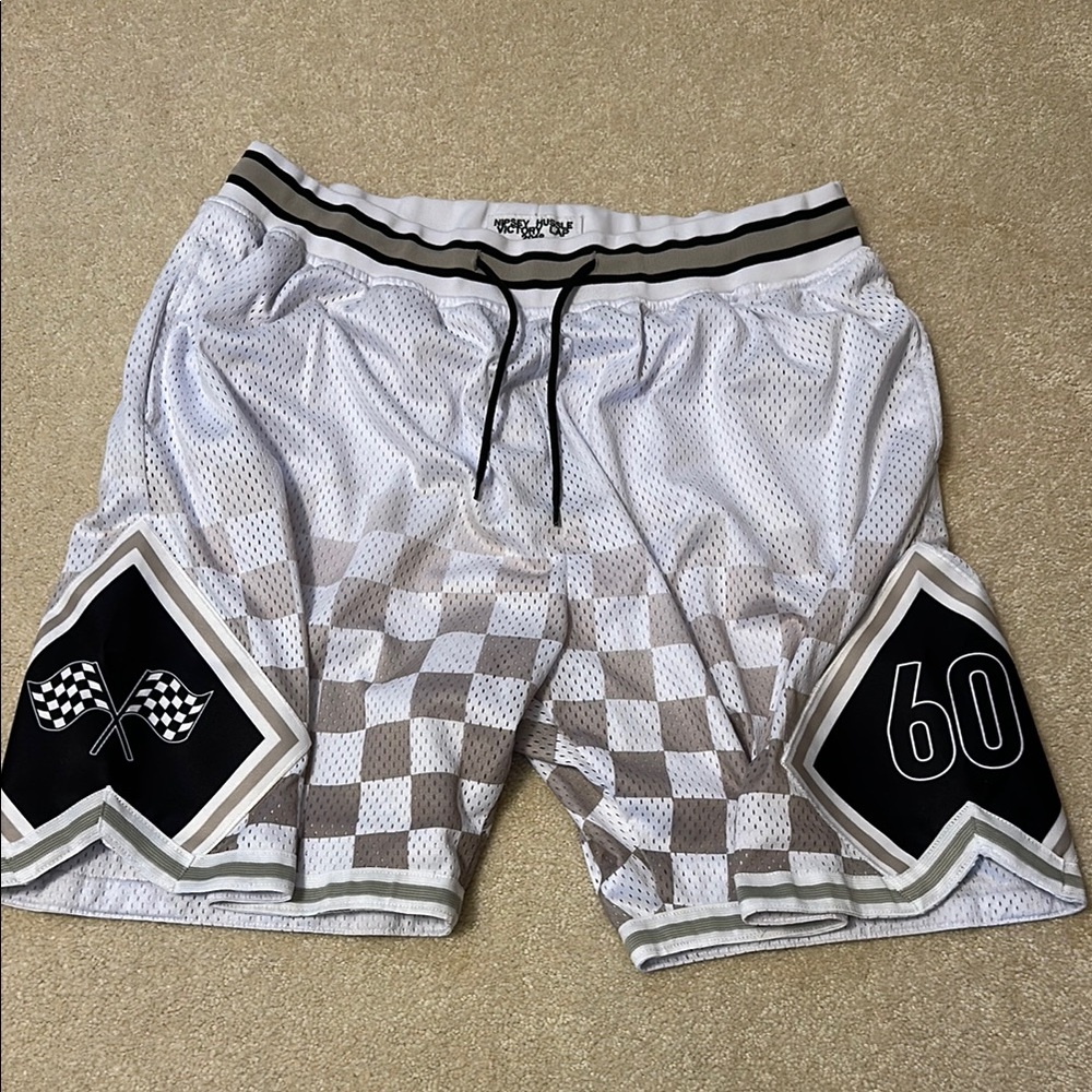 Nipsey Hussle Men’s Headgear Victory Lap 60 White and Gray Checkered Shorts 3X